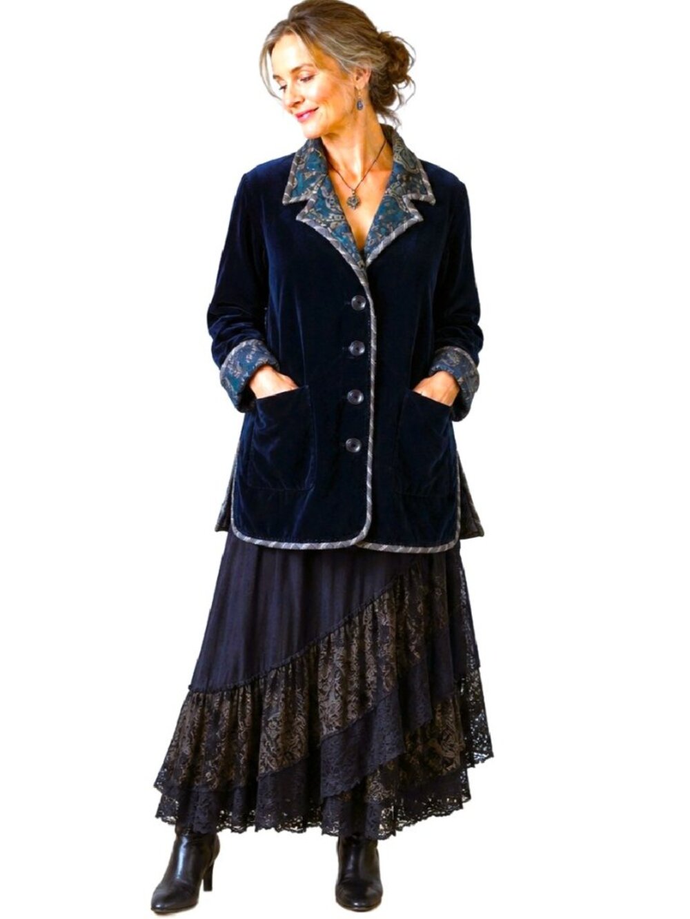 Vintage KOOS VAN DEN AKKER Quilted Reversible Blue Velvet Paisley Jacket Sz L